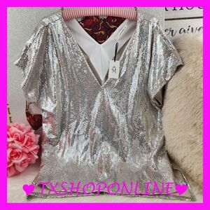 💗🌺Carmela V neck silver sequin blouse💗🌺 NWT